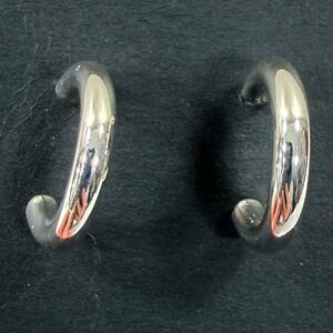 Silver Tone Hoop Earrings Classic C Shape Pierced Small